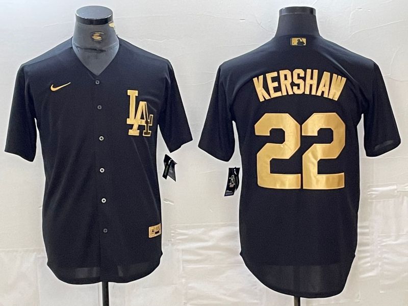 Men Los Angeles Dodgers 22 Kershaw Black gold 4 th generation Nike 2024 MLB Jersey style 1